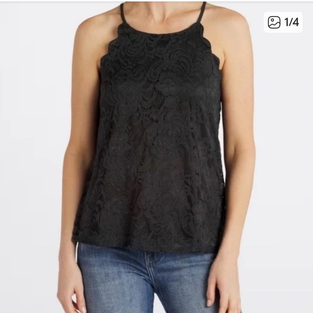 Women's Black Lace Scallop-Edge Camisole Top